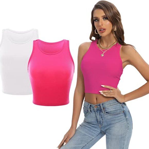 NEW 2pcs Ribbed Crop Sleeveless Tops - Size L - Picture 1 of 12